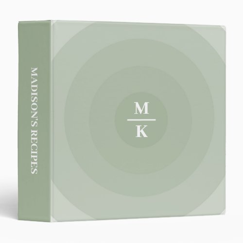 Sage Green Circle Gradient Monogram Recipe 3 Ring Binder