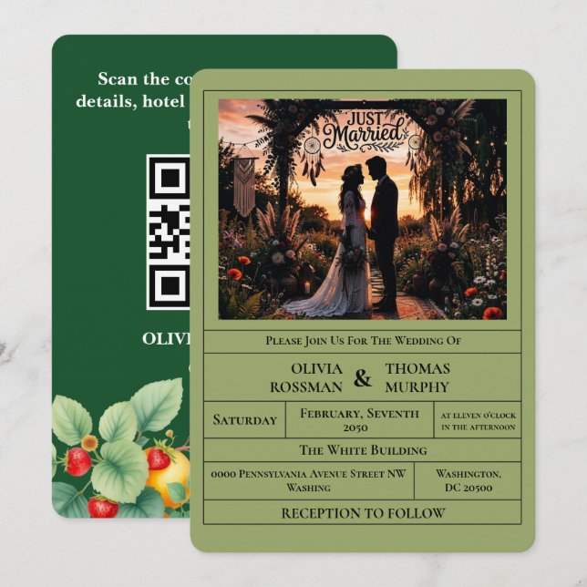 Sage Green Citrus Botanical Wedding Invitation (Front/Back)