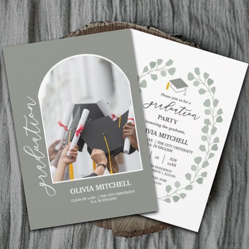 Sage Green Class of 2024 Arch Photo Graduation Invitation