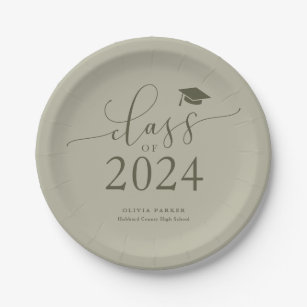 Sage Green Class of 2024 Graduation Party Paper Plates