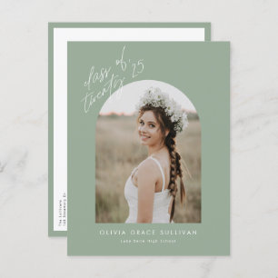 Sage Green Class of 2025 Arch Photo Graduation Invitation Postcard