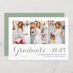 Sage Green Class of 2025 Photo Collage Graduation Invitation