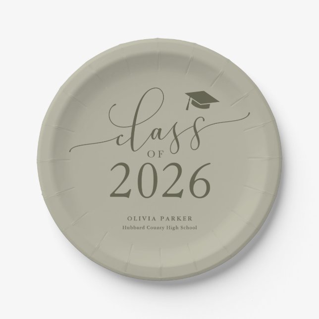 Sage Green Class of 2026 Graduation Party Paper Plates (Front)