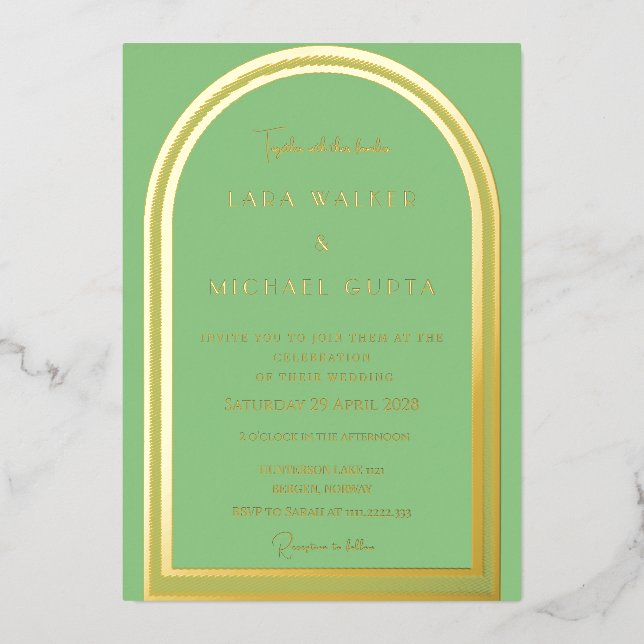 Sage Green Classic Arch Foil Wedding Invitation Foil Invitation (Front)