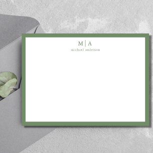 Sage Green Classic Border Monogram Correspondence Note Card