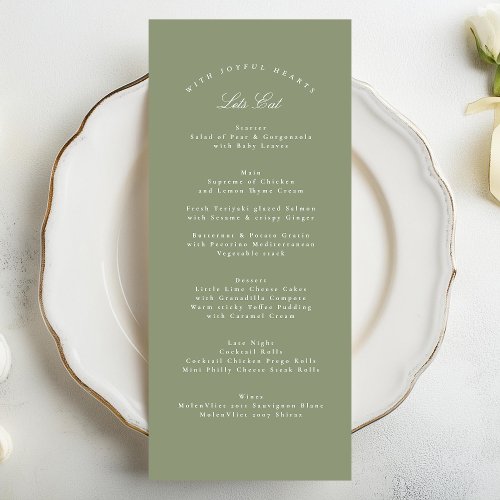 Sage Green Classic Calligraphy Formal Wedding Menu