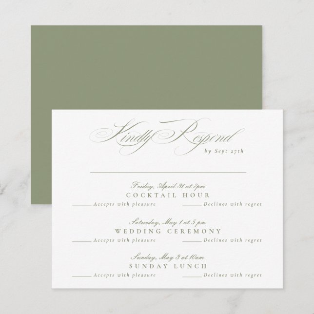 Sage Green Classic Calligraphy multi-event RSVP Card (Front/Back)
