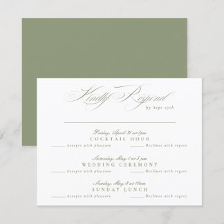 Sage Green Classic Calligraphy multi-event RSVP Card
