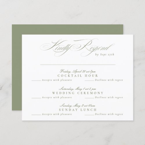 Sage Green Classic Calligraphy multi_event RSVP Card