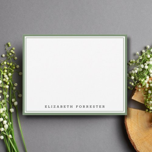 Sage Green Classic Double Border Correspondence  Note Card