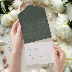 Sage Green Classic Elegance calligraphy monogram All In One Invitation