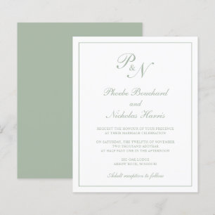Sage Green Classic Elegant Budget Wedding Invite