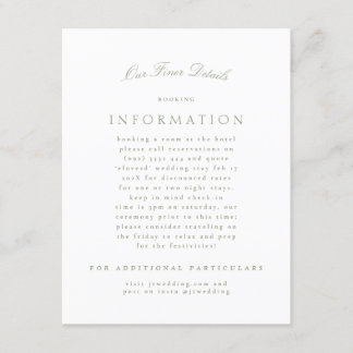 Sage Green Classic Elegant Formal Wedding Enclosure Card