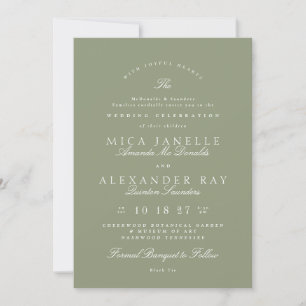 Sage Green   Classic Elegant Formal Wedding Invitation