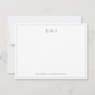 Sage Green Classic Elegant Vintage Couple Monogram Note Card