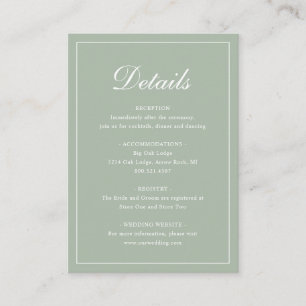 Sage Green Classic Elegant Wedding Enclosure Card