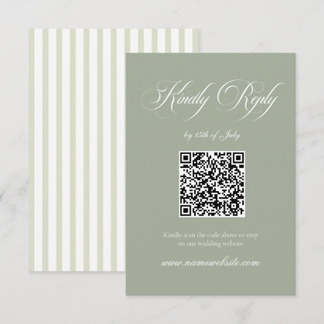 Sage Green Classic Elegant Wedding QR Code RSVP Card (Front/Back)