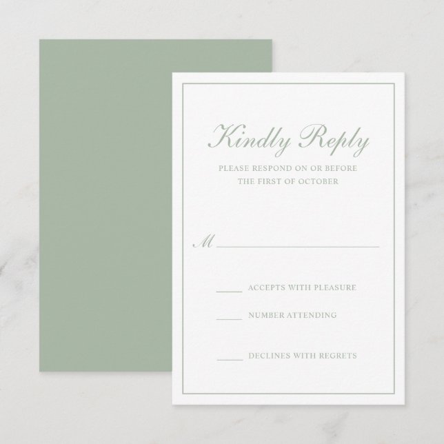 Sage Green Classic Elegant Wedding RSVP Card (Front/Back)