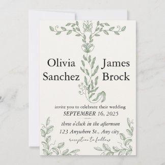 Sage Green Classic Floral Wedding Invitation