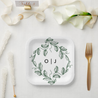Sage Green Classic Floral Wedding Paper Plates