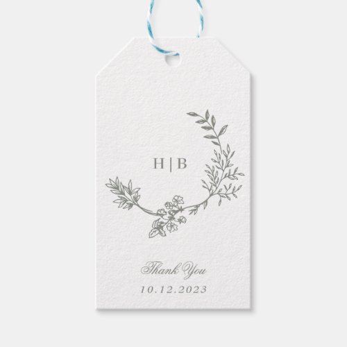 Sage Green Classic Floral Wreath Monogram Wedding Gift Tags