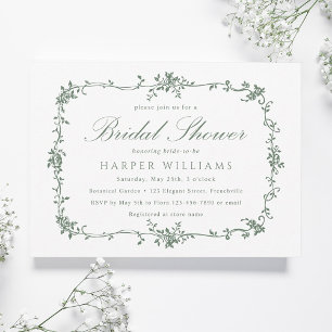 Sage Green Classic French Floral Bridal Shower Invitation