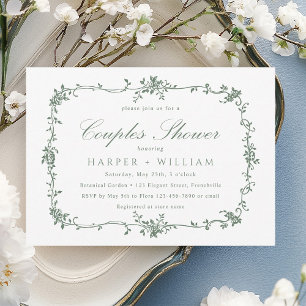 Sage Green Classic French Floral Couples Shower Invitation