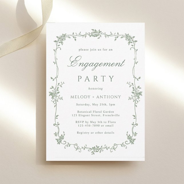 Sage Green Classic French Floral Engagement Party  Invitation (Creator Uploaded)