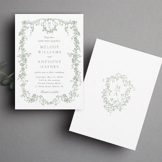 Sage Green Classic French Floral Wedding Invitation