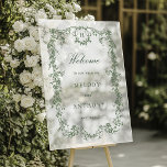 Sage Green Classic French Floral Wedding Welcome Acrylic Sign<br><div class="desc">Elegant sage green floral frame wedding welcome acrylic sign. For more advanced customization of this design,  please click the DESIGN TOOL BUTTON above!  Matching items are also available.</div>
