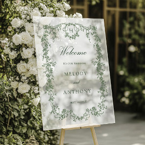 Sage Green Classic French Floral Wedding Welcome Acrylic Sign
