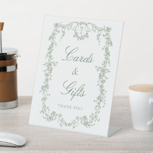 Sage Green Classic French Frame Cards & Gifts Pedestal Sign