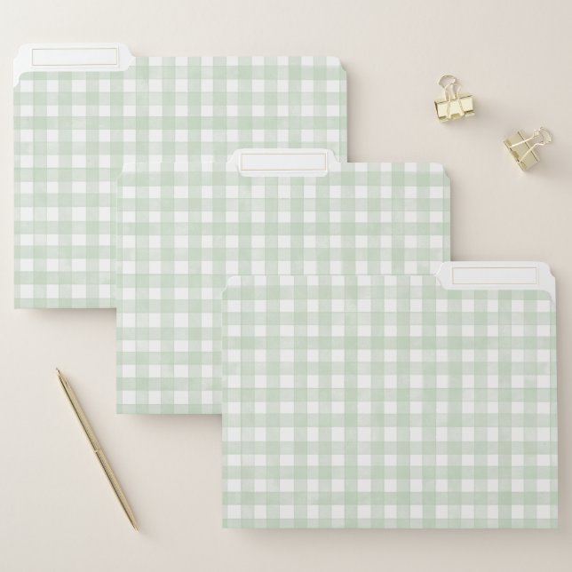 Sage Green Classic Gingham File Folder (Set)
