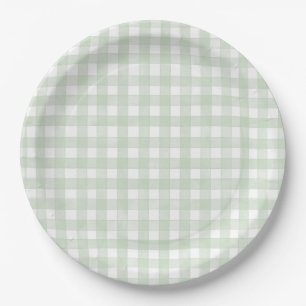 Sage Green Classic Gingham Paper Plates