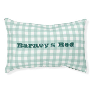 Sage Green Classic Gingham With Your Pet Name Pet Bed