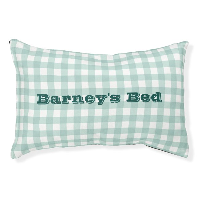 Sage Green Classic Gingham With Your Pet Name  Pet Bed (Front)