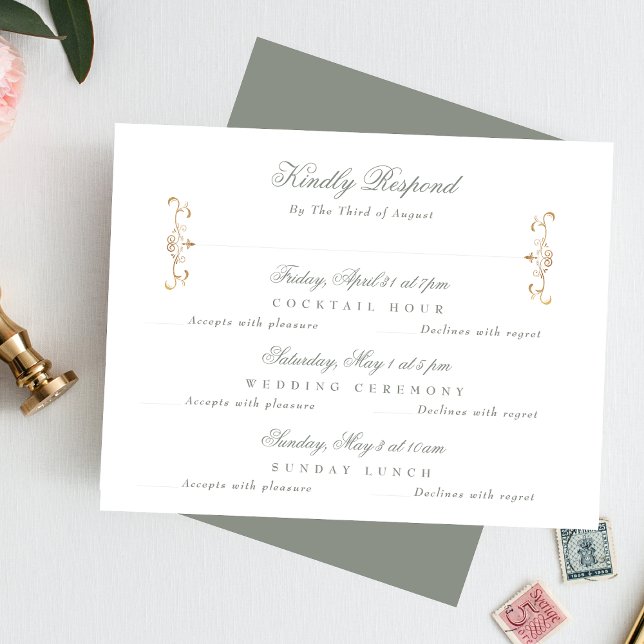 sage green classic gold wedding multi-event RSVP card (Creator Uploaded)