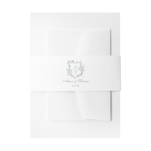 Sage Green Classic Monogram Crest Wedding Invitation Belly Band