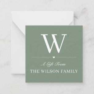 Sage Green Classic Monogram Gift Enclosure Cards