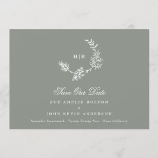 Sage Green Classic QR CODE Wreath Photo Wedding Save The Date