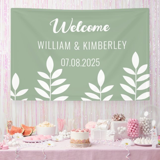 Sage Green Classic Rustic Simple Modern Wedding Banner (Party)
