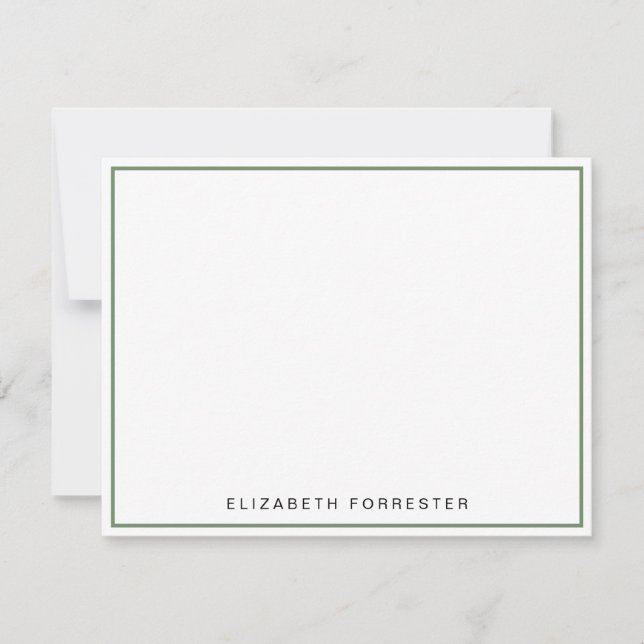 Sage Green Classic Single Border       Note Card (Front)