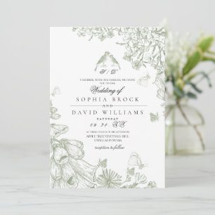 Sage Green Classic Toile French Floral Wedding Invitation