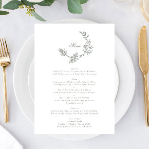 Sage Green Classic Wreath Floral Monogram Wedding Menu