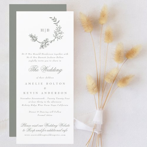 Sage Green Classic Wreath Monogram RSVP Wedding Invitation