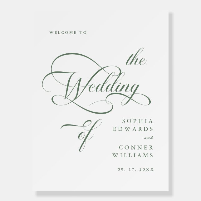 Sage Green Classy Calligraphy Wedding Welcome      Foam Board (Front)