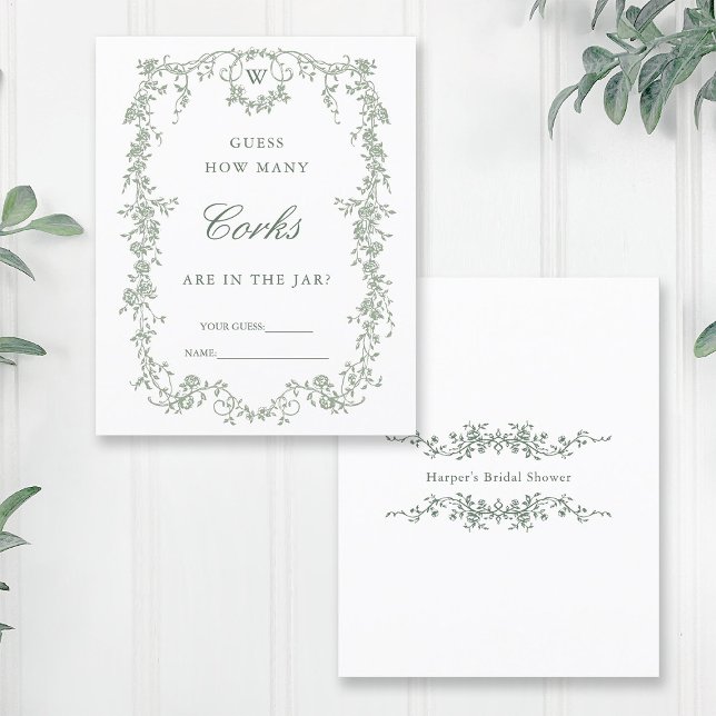 Sage Green Classy 'Guess How Many' Bridal Game (Front & Back)