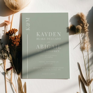 Sage Green Clean Line Minimalist Wedding Invitation