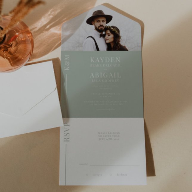 Sage Green Clean Line Wedding Invitation (Creator Uploaded)