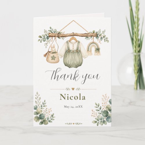 Sage Green Clothesline Baby Shower Thank You Card